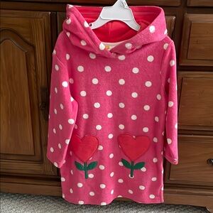 Mini Boden Pink Polka Dot Hoodie Coverup with Heart Pockets